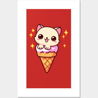 Cute Kitten In An Ice Cream Posters and Art